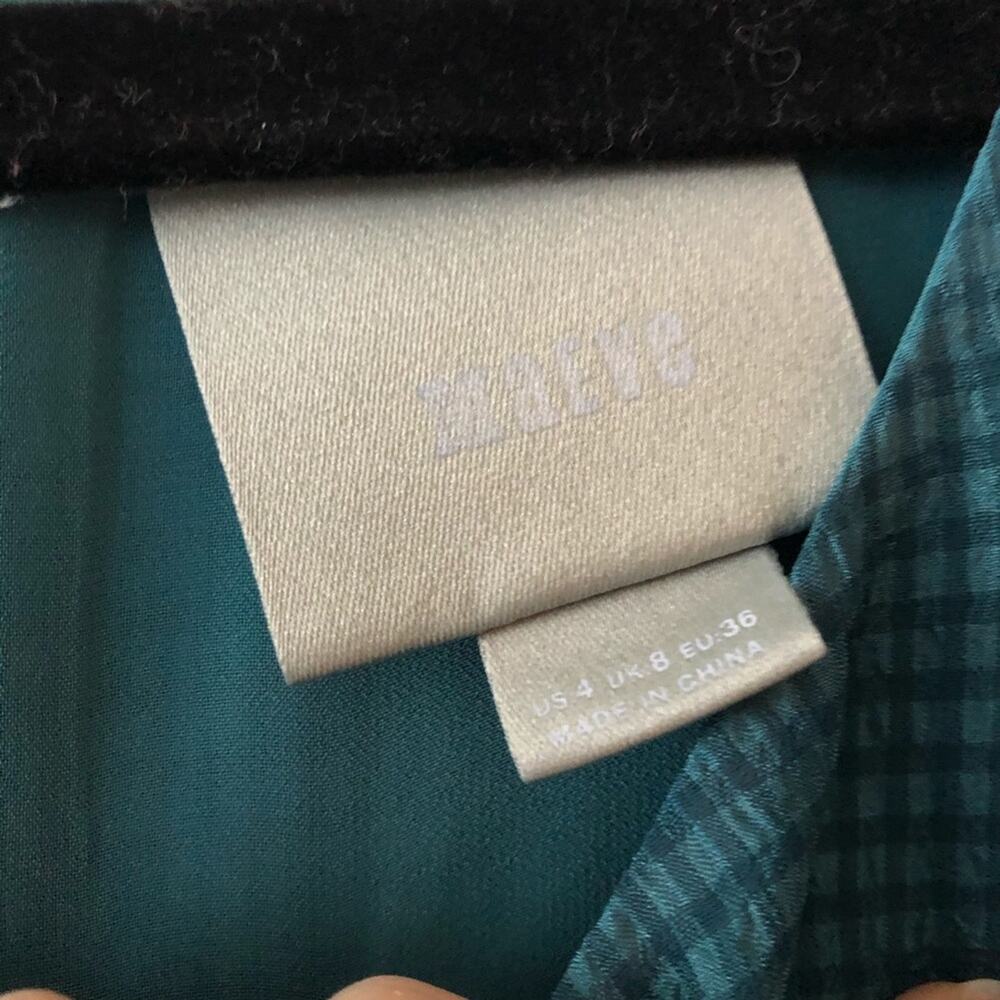 Anthropologie Maeve Tavin Teal Checked Blouse - Picture 4 of 6